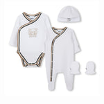 Boss Kids Tutina con Body Cappellino e Muffole Bianco per Neonati