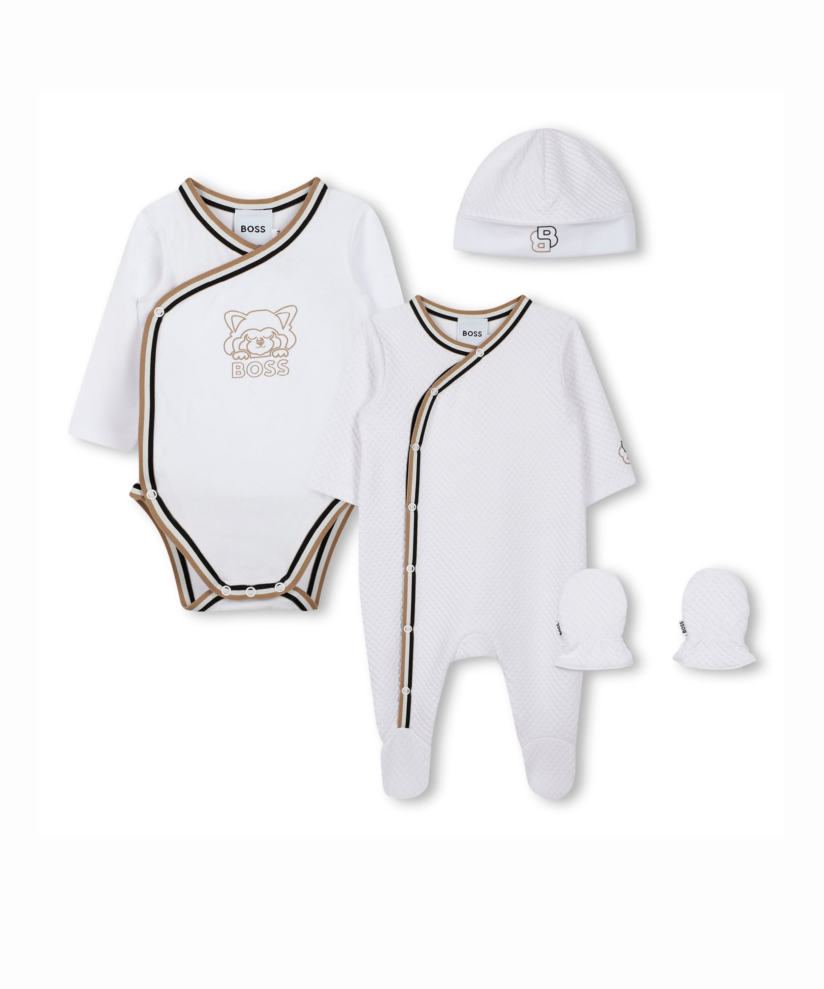 Boss Kids Tutina con Body Cappellino e Muffole Bianco per Neonati