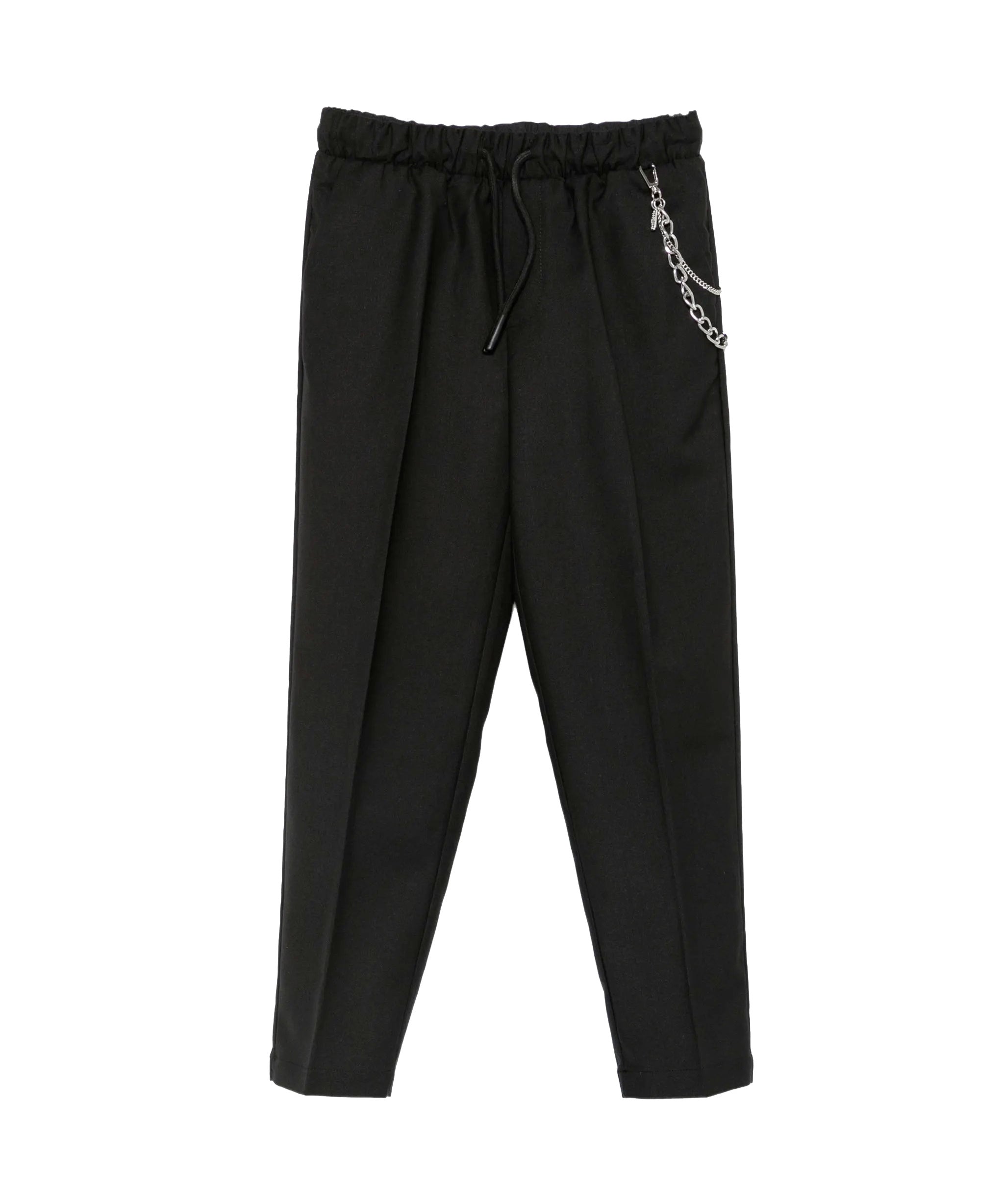John Richmond Kids Pantalone Nero con Piega Stirata, Coulisse e Catena Removibile per Bambini