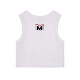 Msgm Kids Top Bianco a Coste con Ricamo Logo per Bambine