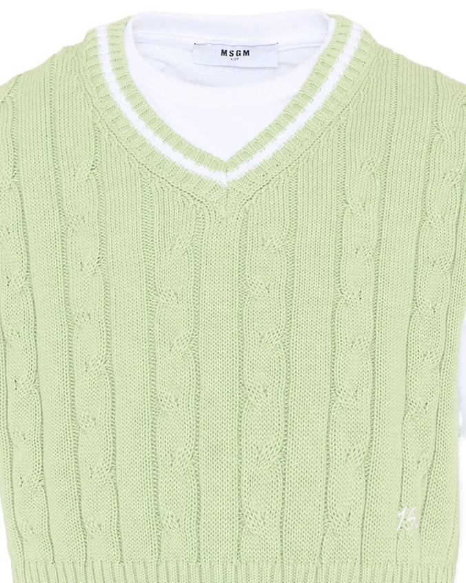 Msgm Kids T-Shirt con Gilet Bianco/Verde per Bambini