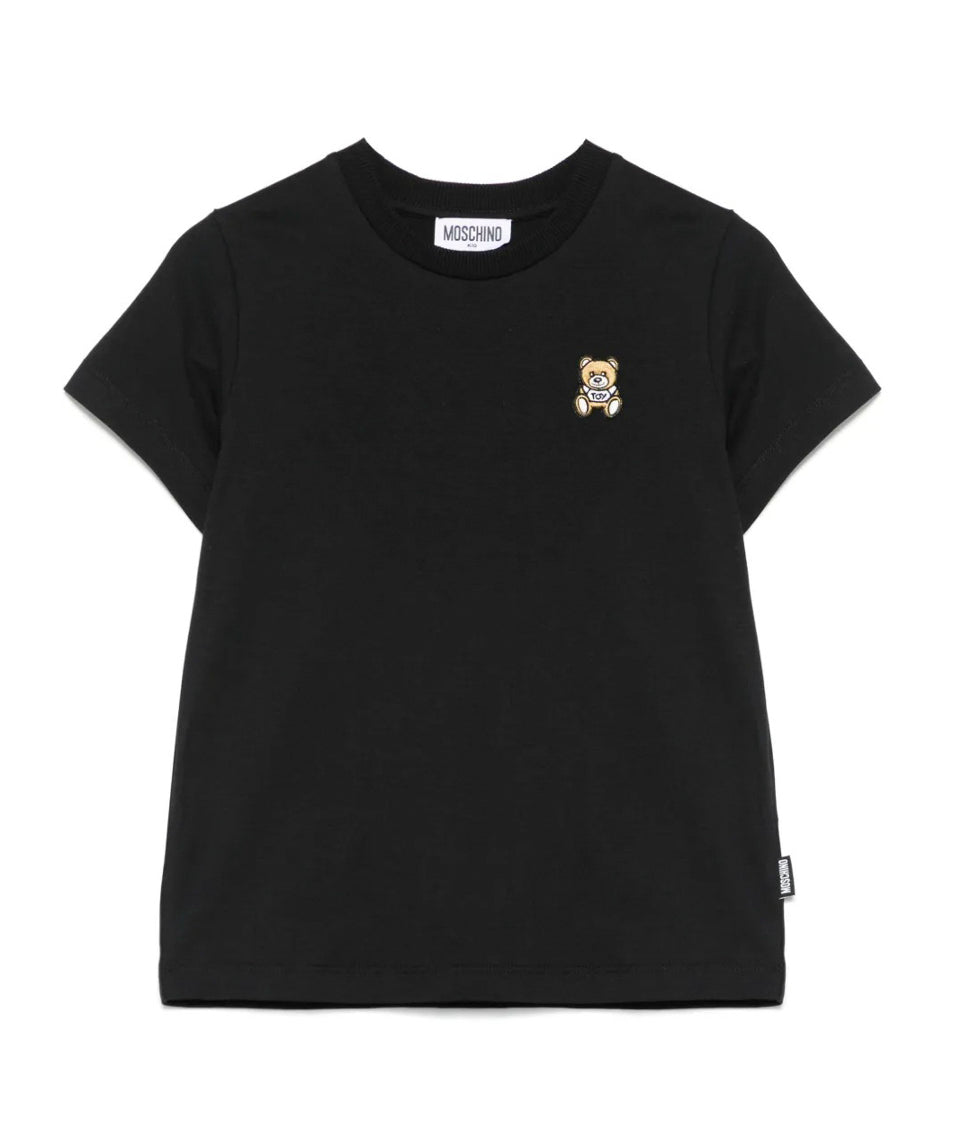 Moschino Kids T-Shirt Nera con Ricamo Teddy per Bambini