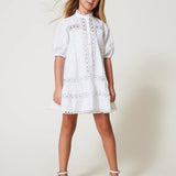 Twinset Kids Abito Bianco Ricamato per Bambine