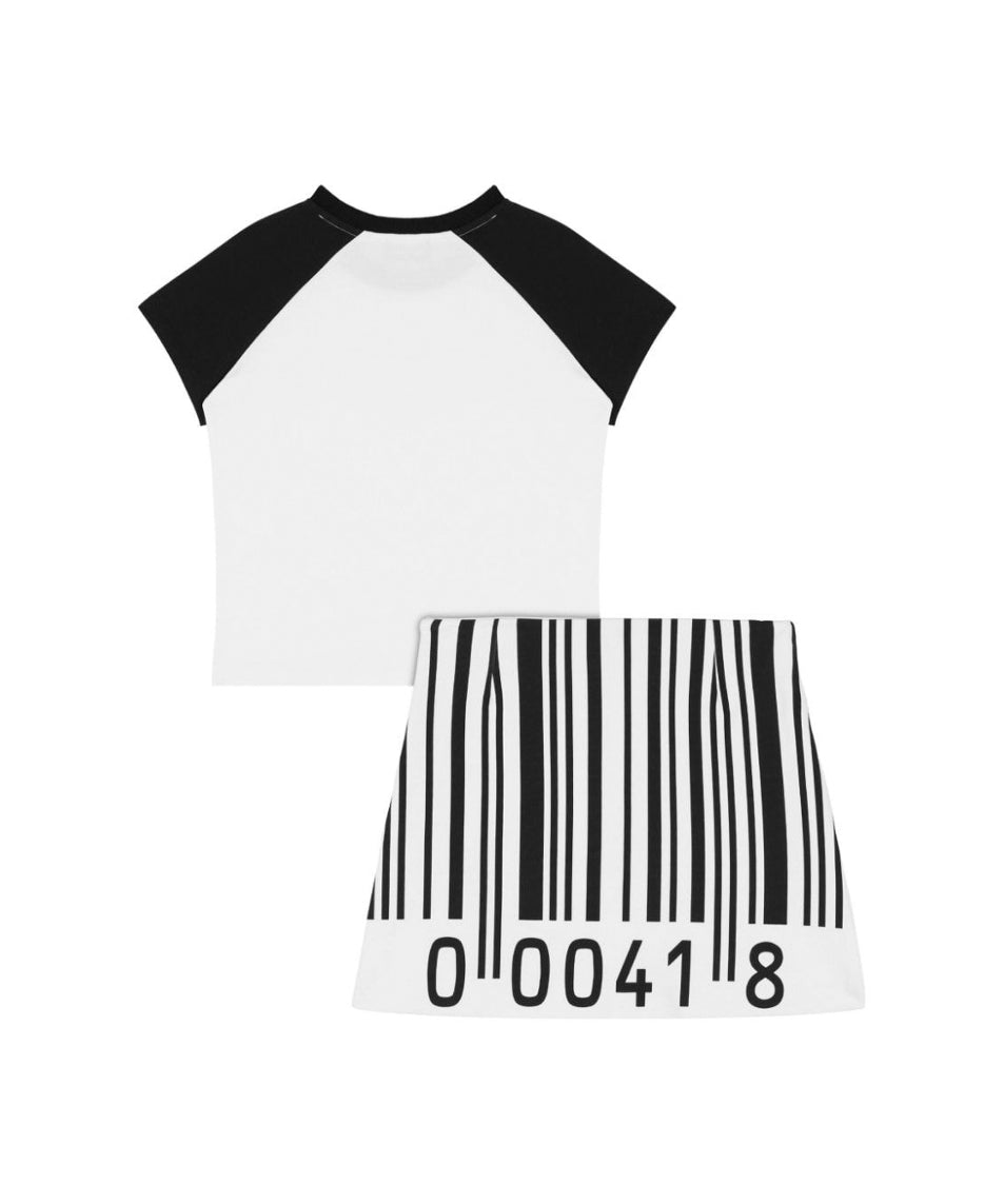 Moschino Kids Completo T-shirt con Gonna Bianco/Nero per Bambine (retro)