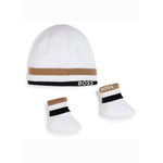 Boss Kids Completo Bianco Cappello con Scarpine per Neonati