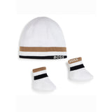 Boss Kids Completo Bianco Cappello con Scarpine per Neonati