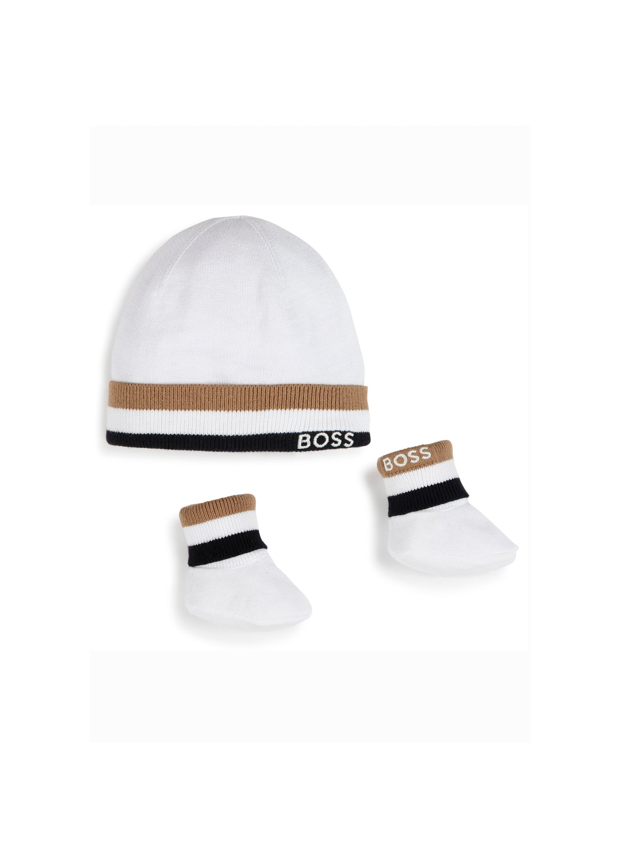 Boss Kids Completo Bianco Cappello con Scarpine per Neonati