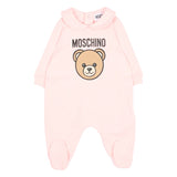 Moschino Kids Set Nascita Rosa con Tutina, Cappellino e Bavaglino con Stampa Teddy Bear e Logo per Neonate