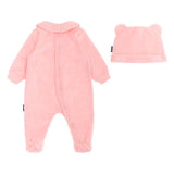 Moschino Kids Tutina + Cappello in Velluto Rosa con Teddy per Neonate