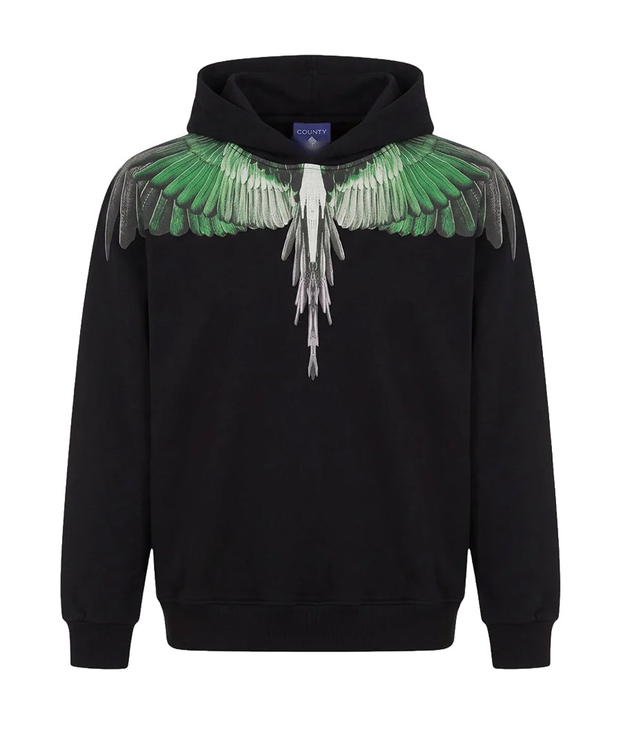 Marcelo Burlon County of Milan Kids Felpa Nero con Stampa Ali Verde per Bambini