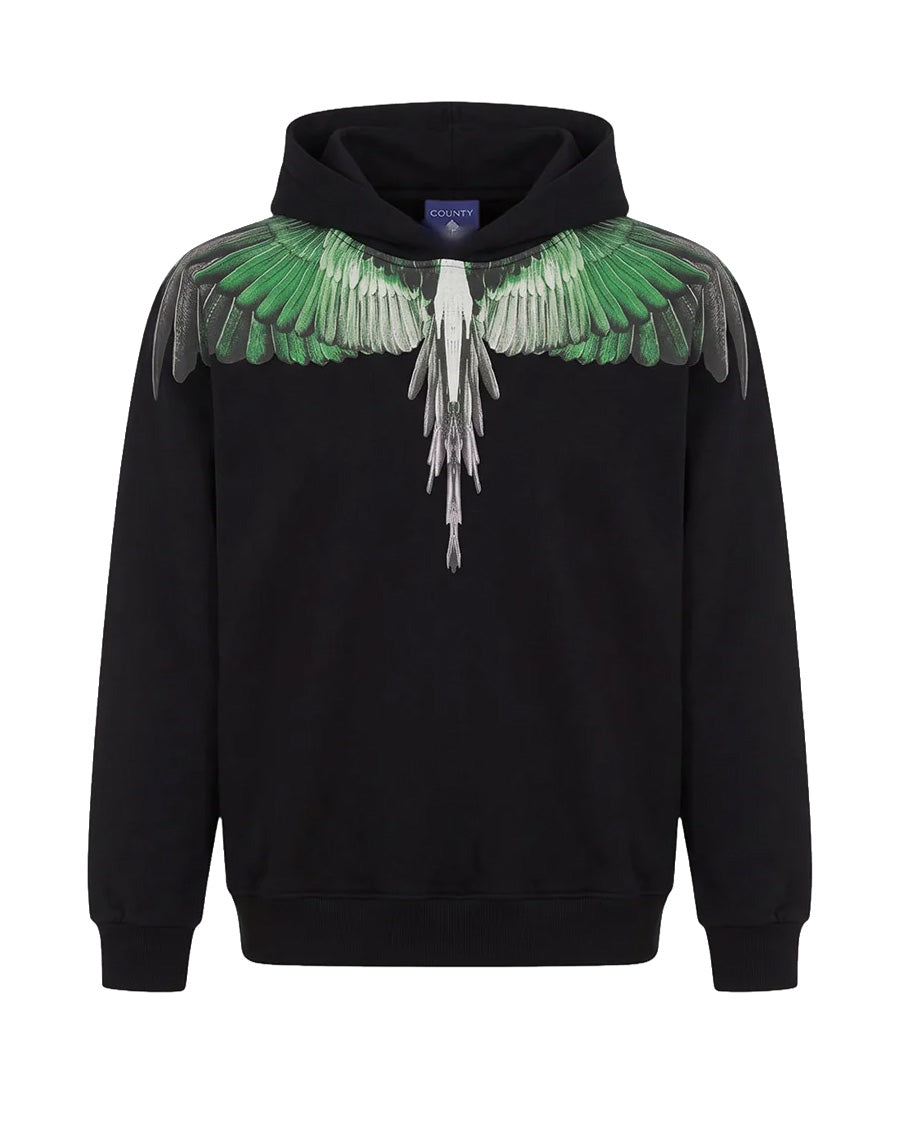 Marcelo Burlon County of Milan Kids Felpa Nero con Stampa Ali Verde per Bambini