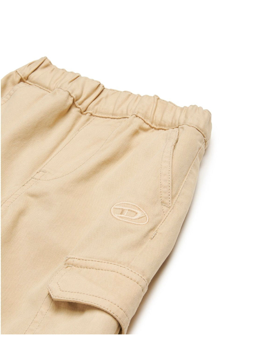 Diesel Kids Pantaloni Beige Cargo con Logo per Neonati