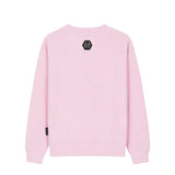 Philipp Plein Kids Felpa Rosa Girocollo con Logo Esagono Strass per Bambine