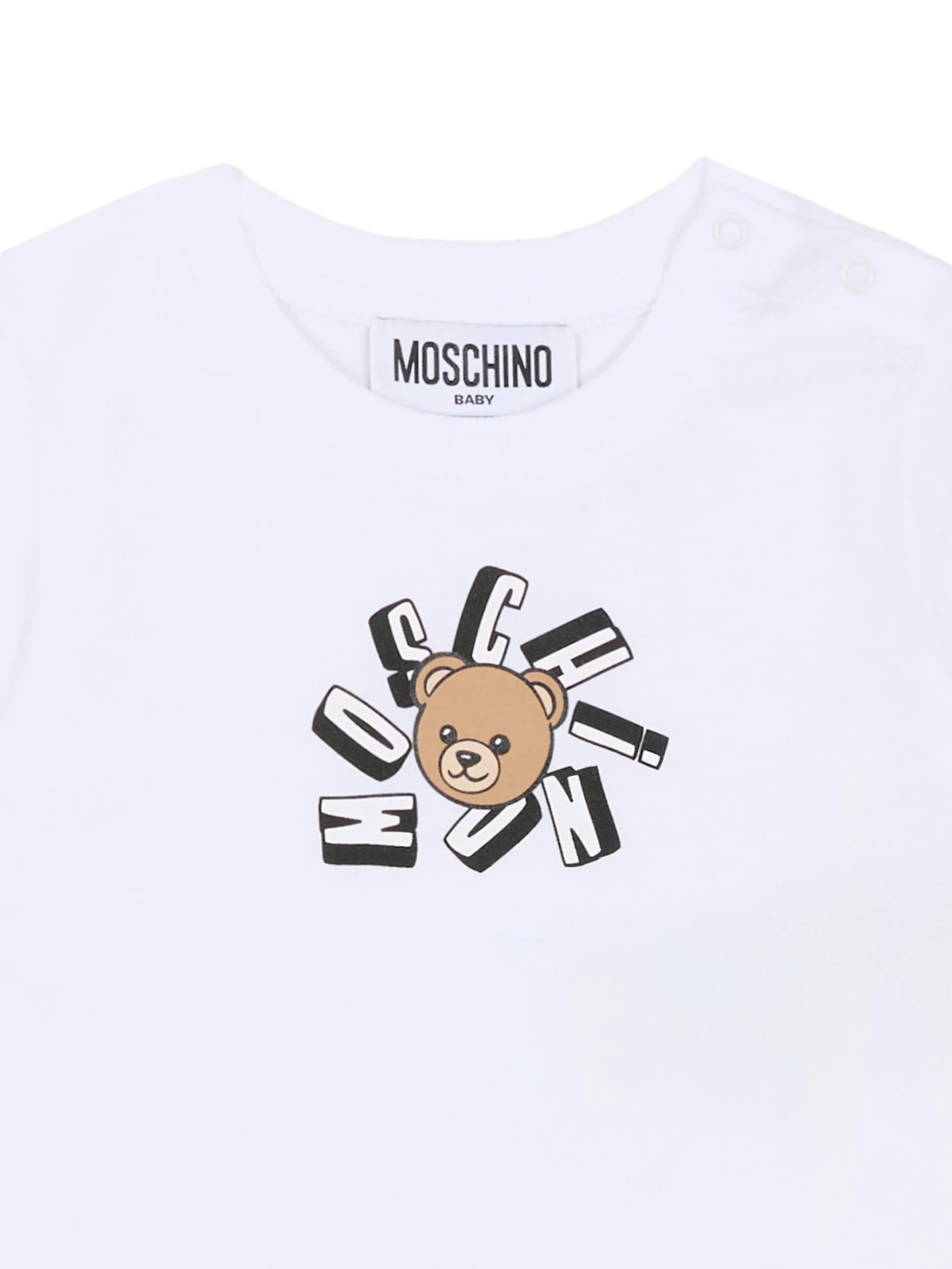 Moschino Kids T-Shirt Bianco con Logo Teddy Bear per Neonati