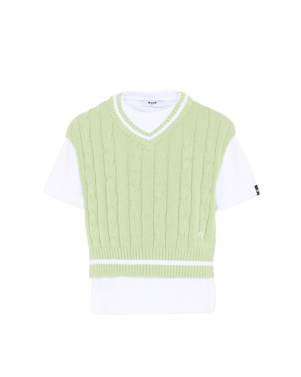 Msgm Kids T-Shirt con Gilet Bianco/Verde per Bambini