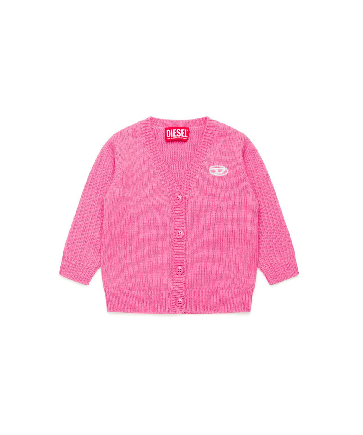 Diesel Kids Cardigan Fucsia con Oval D per Neonate