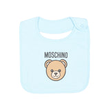 Moschino Kids Set Celeste con Cappellino e Bavaglino con Stampa Teddy Bear e Logo Unisex