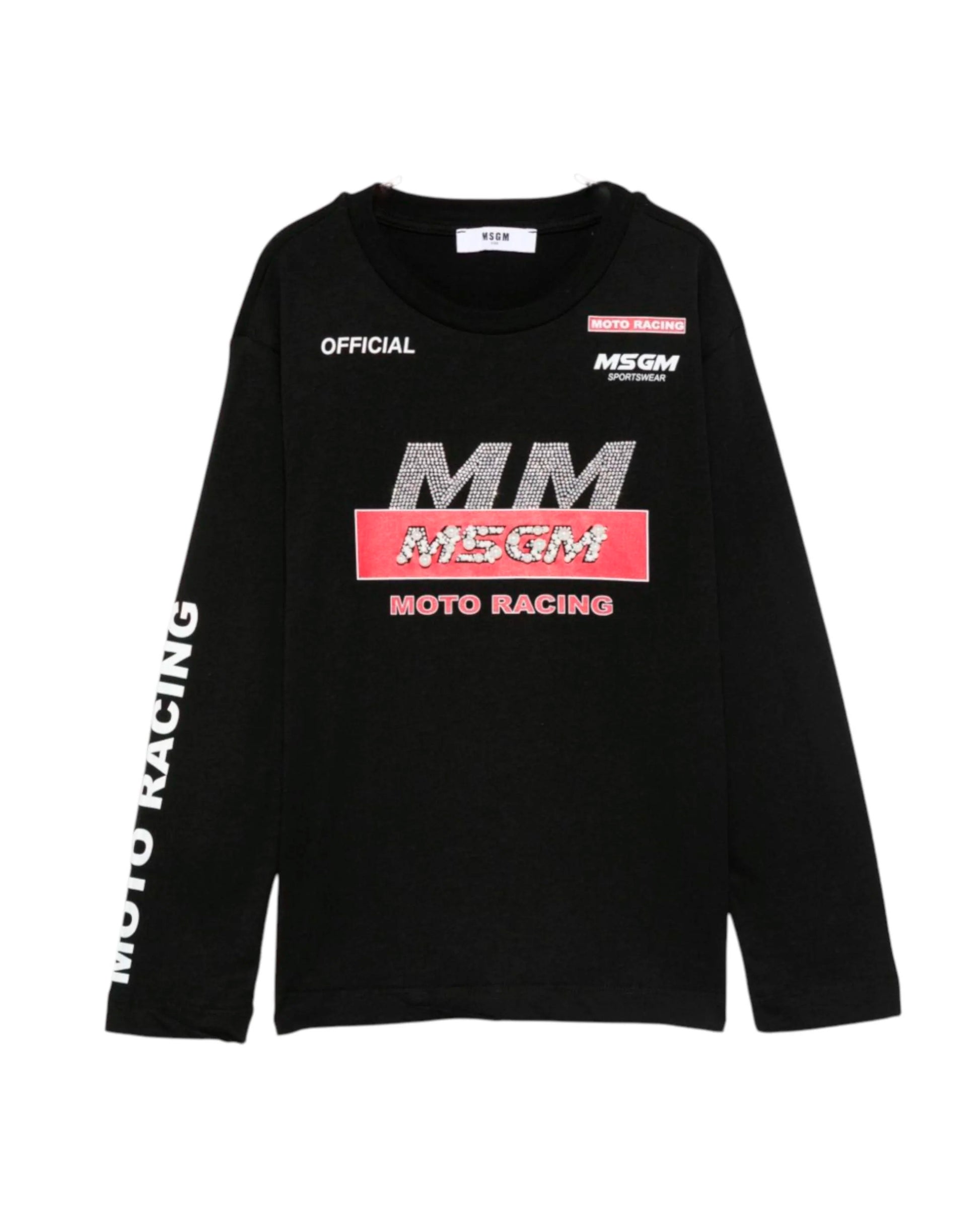 MSGM Kids T-shirt Nera con Logo Race per Bambine