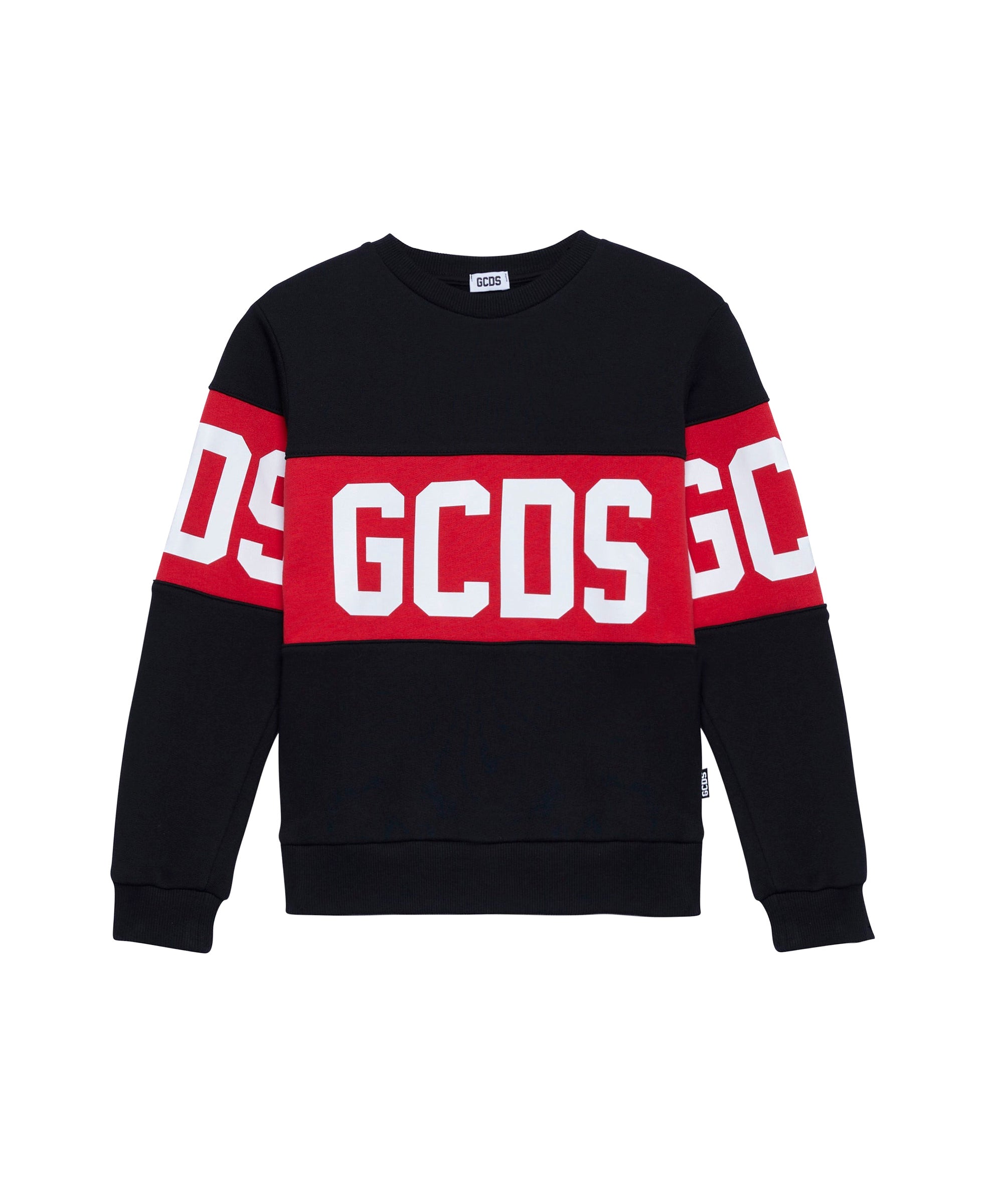 Gcds Kids Maglione Nero Unisex Girocollo con Stampa a Contrasto per Bambini