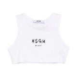 Msgm Kids Top Crema con Logo Sampato per Bambine