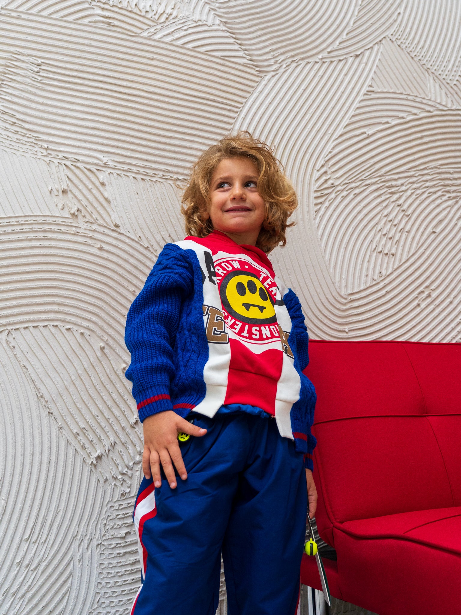 Barrow Kids Felpa Rossa con Cappuccio con Patchwork per Bambini