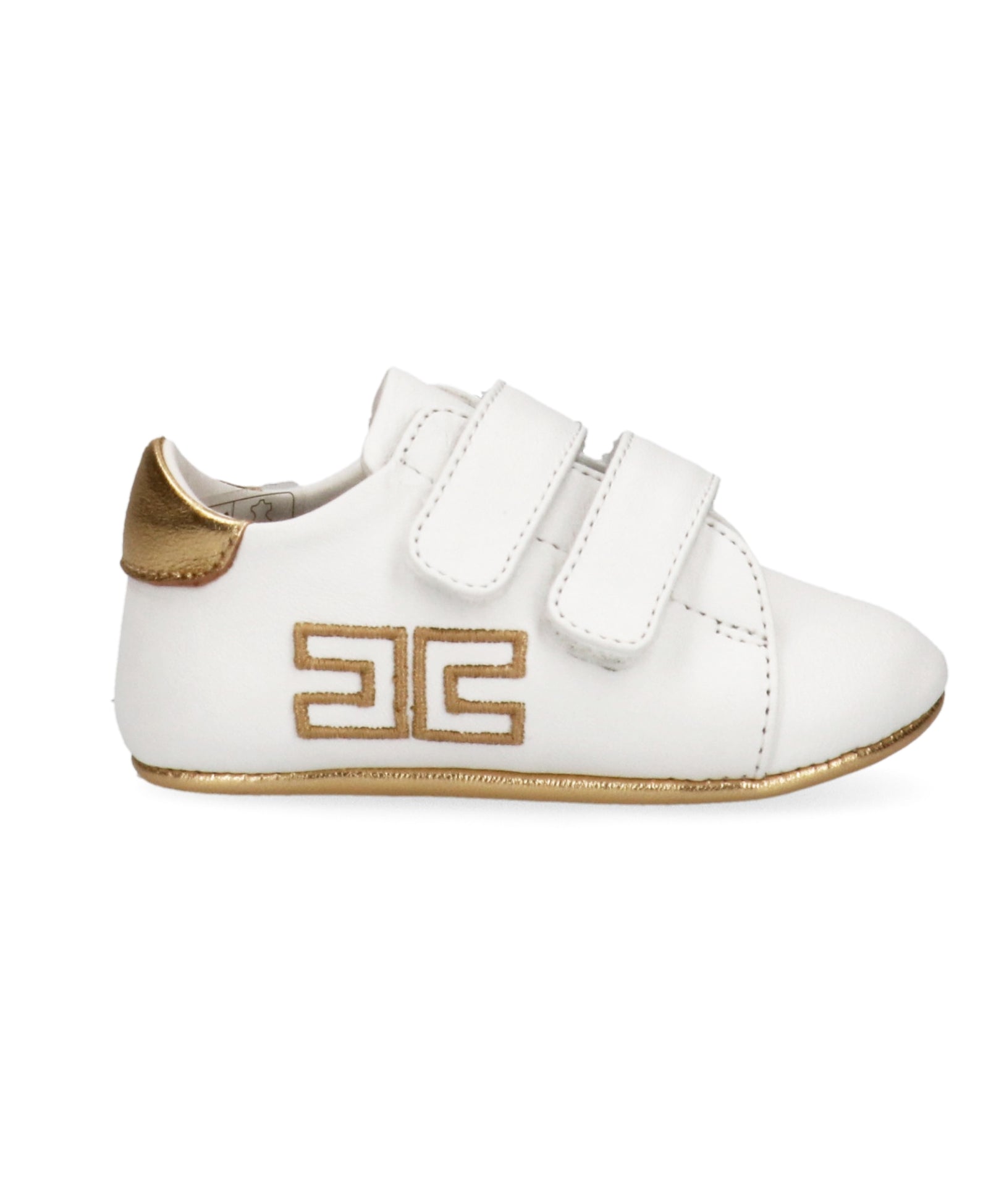 Elisabetta Franchi La Mia Bambina Scarpe Culla Bianco/Oro con Logo per Neonate