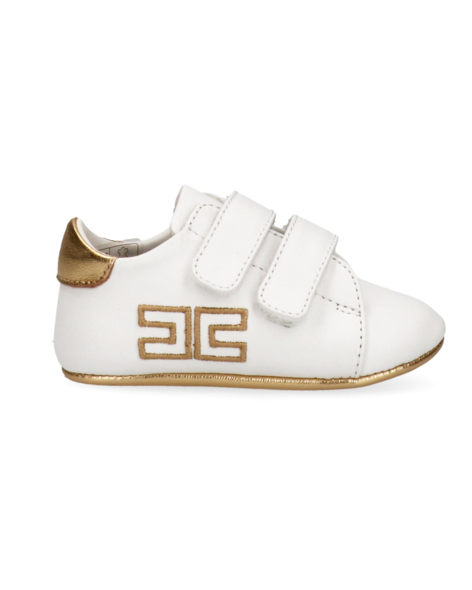 Elisabetta Franchi La Mia Bambina Scarpe Culla Bianco/Oro con Logo per Neonate