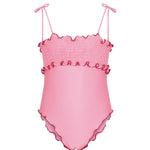 F**K Kids Costume Intero Rosa con Dettagli Rossi per Neonate