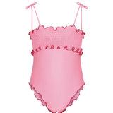 F**K Kids Costume Intero Rosa con Dettagli Rossi per Neonate