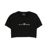 John Richmond Kids Black Cropped T-shirt with Contrast Logo Print for Girls