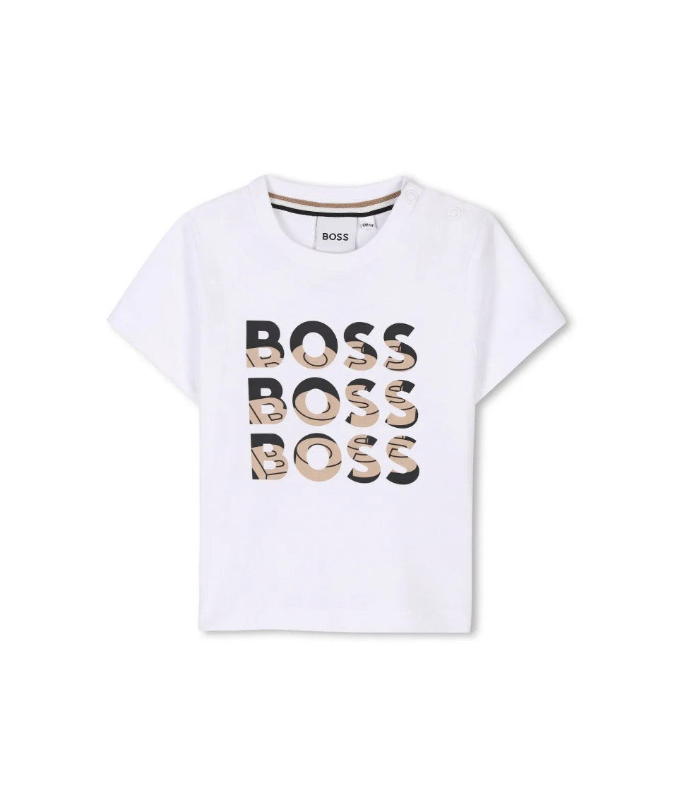 Boss Kids T-shirt Bianca con Stampa Boss per Neonati