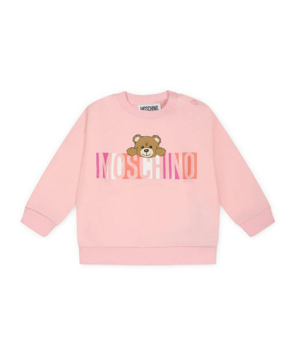 Moschino Kids Felpa Rosa con Stampa Colorful per Neonate