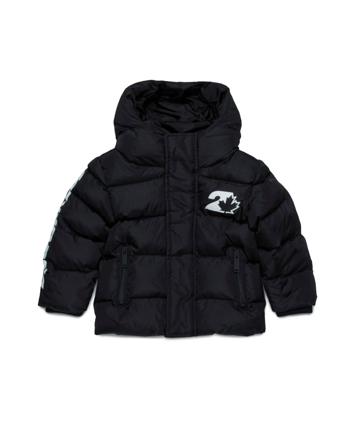 Dsquared2 Kids Bomber Nero Trapuntato con Logo Leaf per Neonati