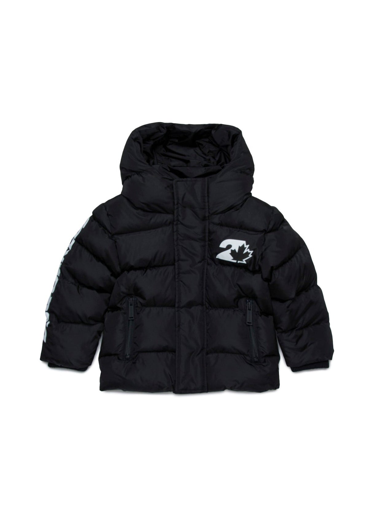 Dsquared2 Kids Bomber Nero Trapuntato con Logo Leaf per Neonati