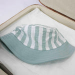 Minibanda Pagliaccetto a Righe Verde Acqua con Cappellino per Neonati