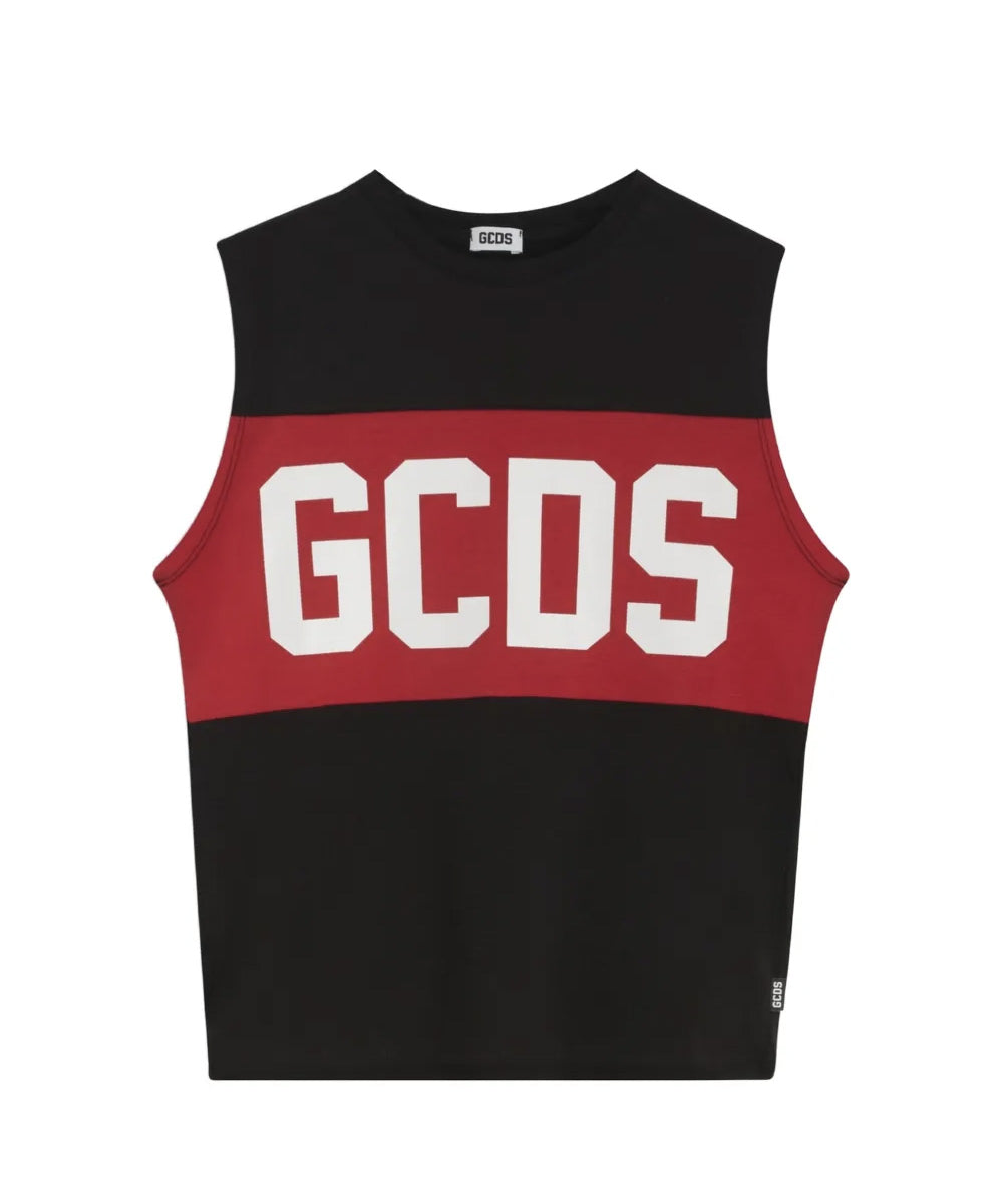 Gcds Kids Canotta Nero con Banda Rossa Logata Unisex