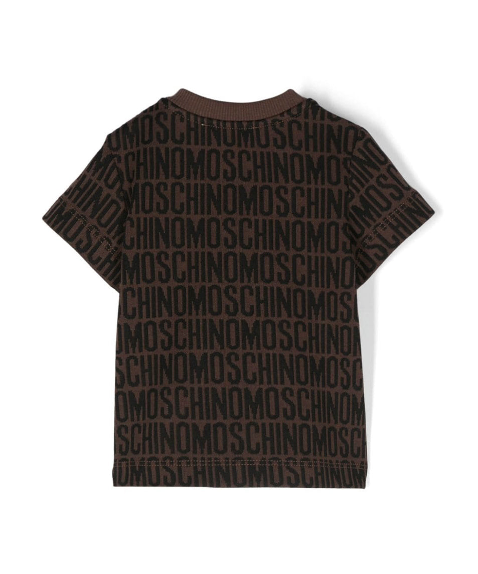 Moschino Kids T-Shirt Neonato Marrone con Logo All-over