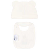 Moschino Kids Set Panna con Cappellino a Orecchie e Bavaglino con Stampa Teddy Bear e Logo per Neonati