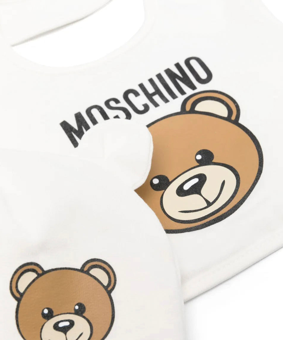Moschino Kids Cappello con Bavetta Panna con Logo Teddy Bear per Neonati
