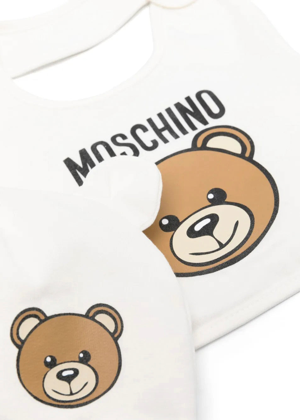 Moschino Kids Cappello con Bavetta Panna con Logo Teddy Bear per Neonati