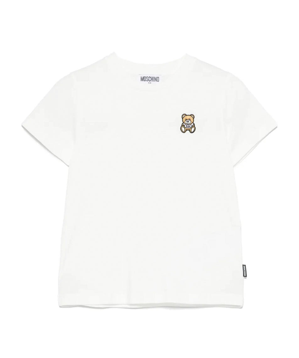 Moschino Kids T-Shirt Panna con Ricamo Teddy per Bambini