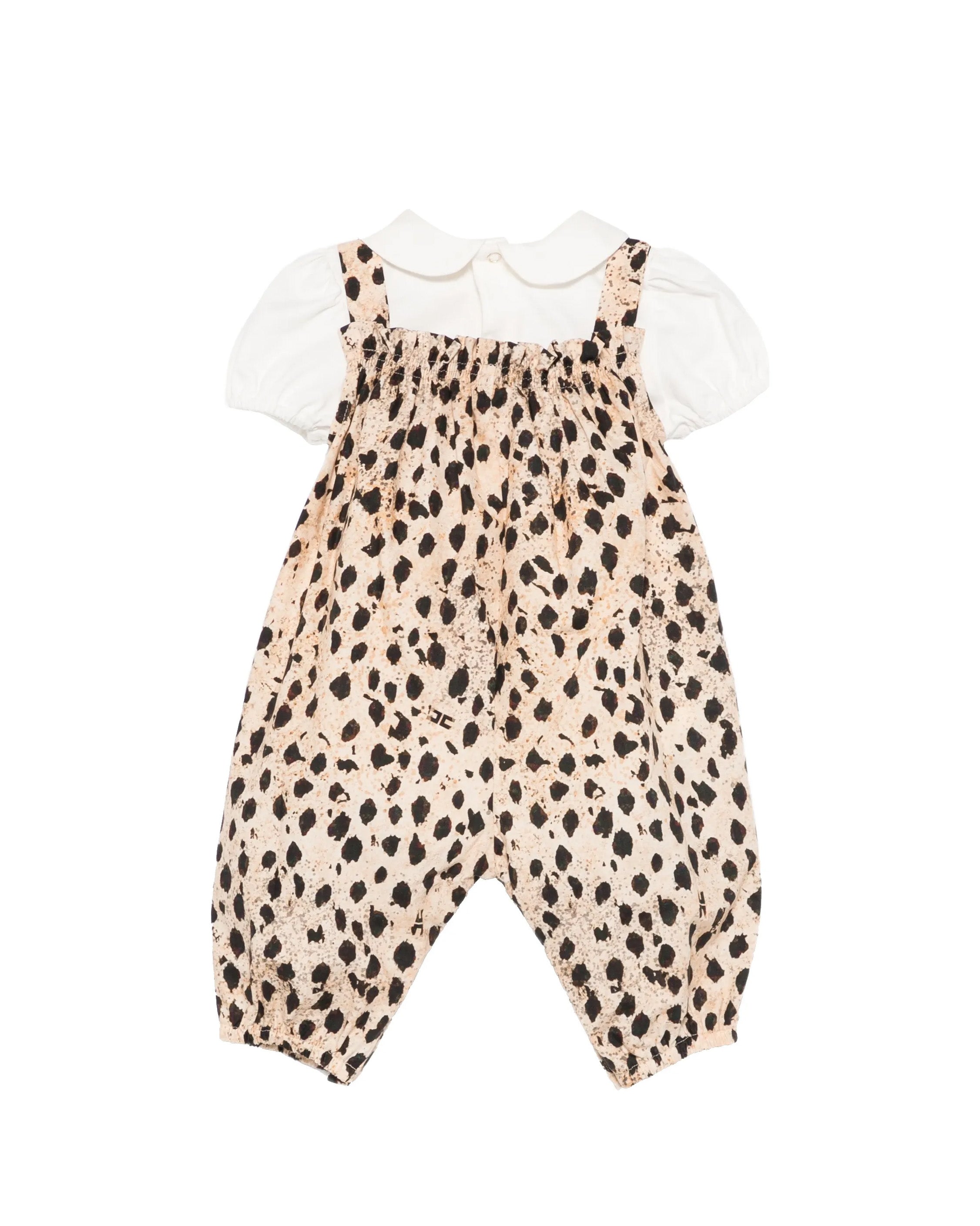 Elisabetta Franchi La Mia Bambina Completo Salopette con Motivo Animalier e Body Avorio per Neonate