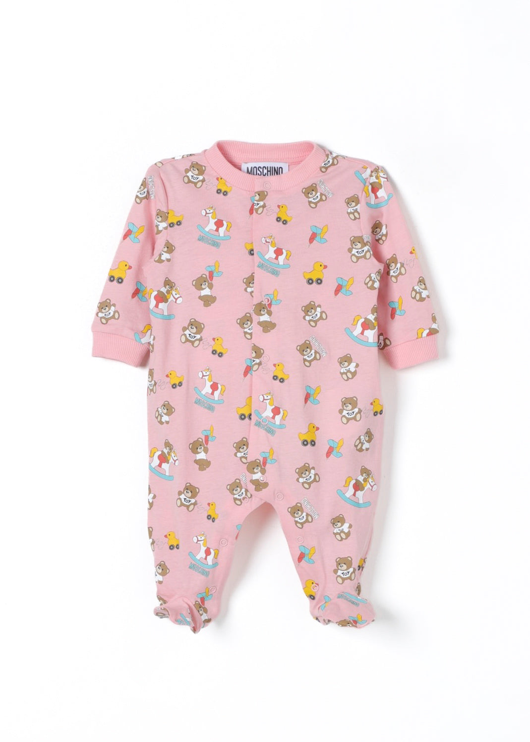 Moschino Kids Tutina Rosa con Stampa Grafica Teddy Bear All-over
