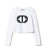 Twinset Kids T-shirt Bianca Crop con Logo Gommato per Bambine