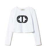 Twinset Kids T-shirt Bianca Crop con Logo Gommato per Bambine