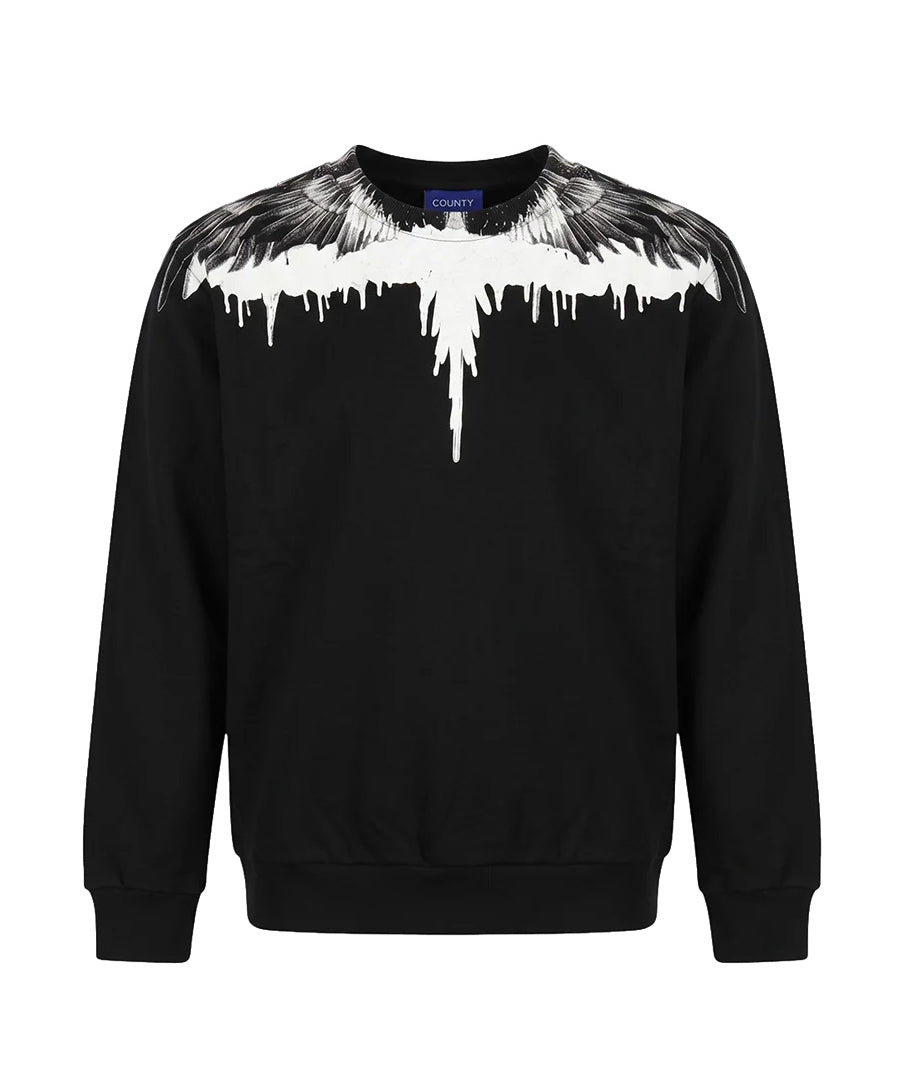 Marcelo Burlon County of Milan Kids Felpa Nero con Stampa Ali Bianco per Bambini