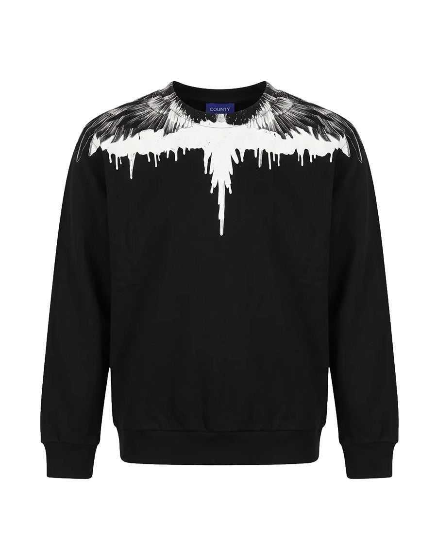 Marcelo Burlon County of Milan Kids Felpa Nero con Stampa Ali Bianco per Bambini