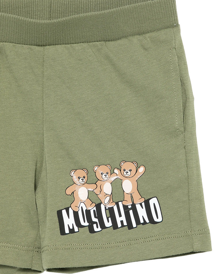 Moschino Kids Short Verde con Logo Teddy Bear per Neonati