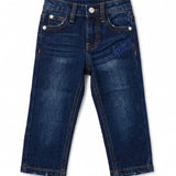 Iceberg Kids Pantalone in Denim Blu con Logo Lettering Ricamato per Neonati