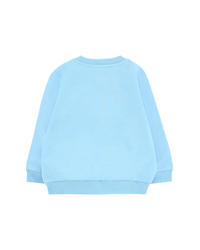 Moschino Kids Felpa Girocollo Celeste con Logo per Neonati